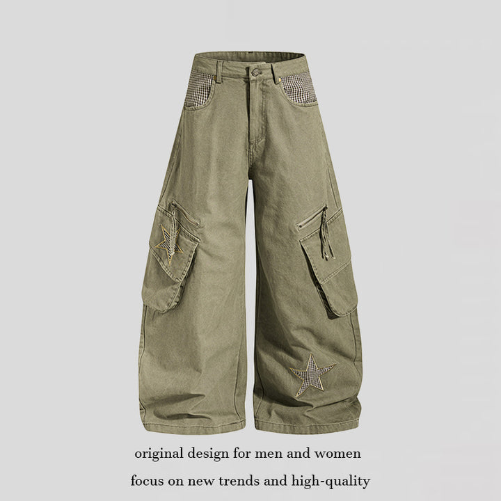 Damen weite Cargo-Culottehose mit Stern-Applikationen und Multi-Taschen Drune