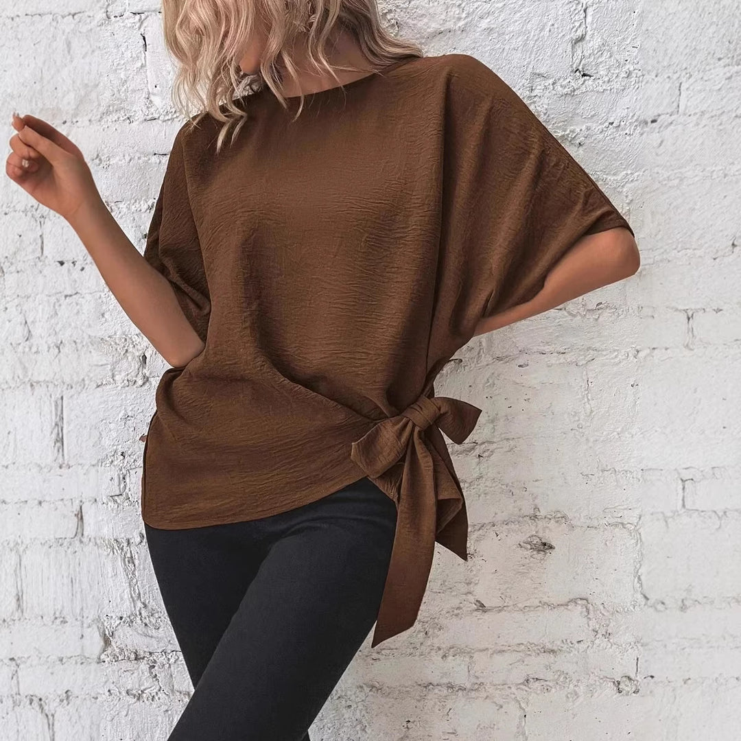 Damen Oversize-Bluse mit Seitenschleife und Fledermausärmeln Drune