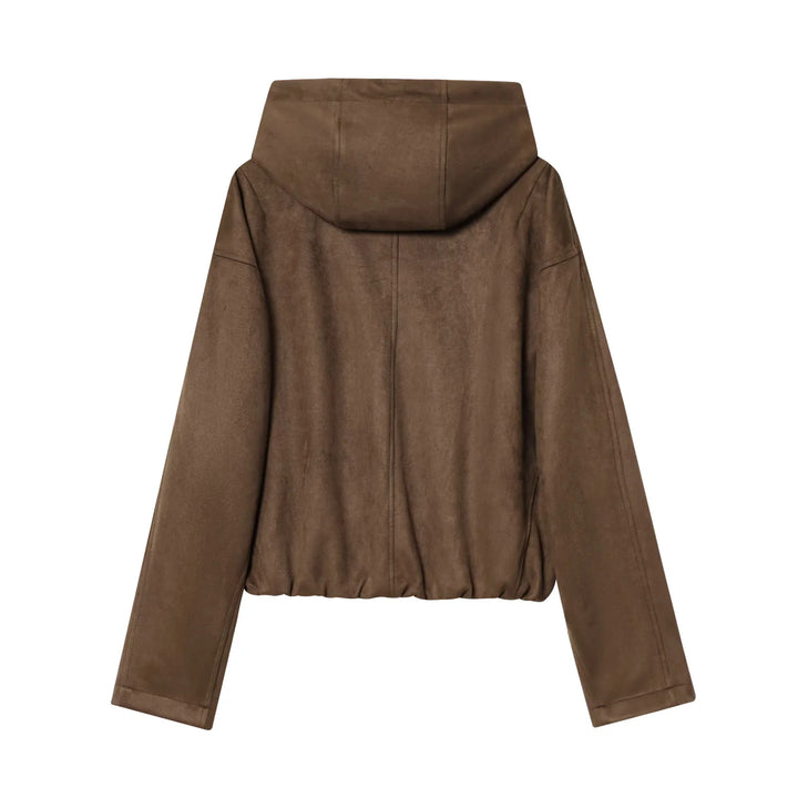 Damen nan cropped Kapuzenjacke aus Veloursimitat mit verdeckter Reißverschlussblende und Tunnelzugsaum Drune