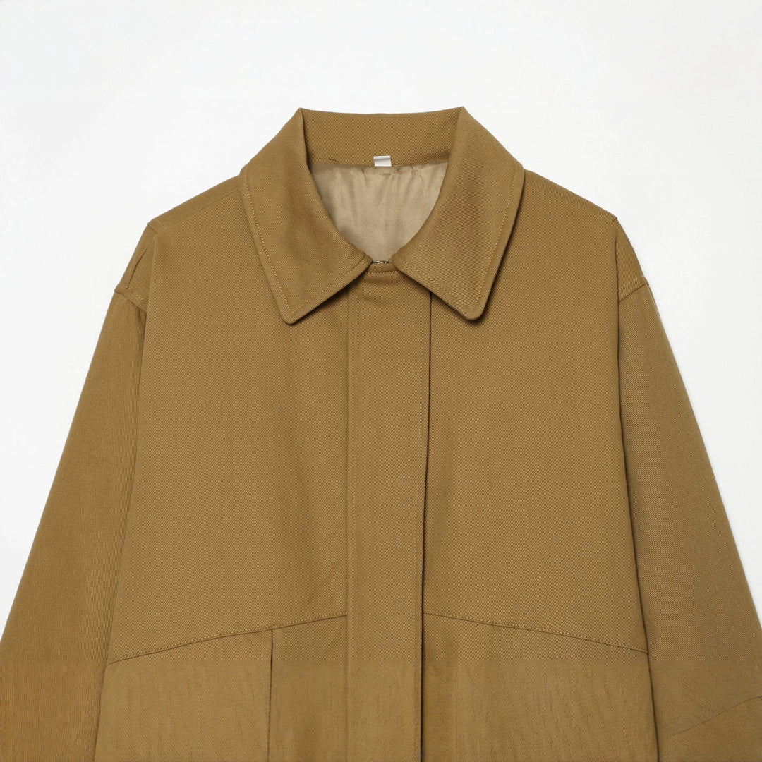 Damen nan leichte Fieldjacke aus Baumwollmix mit verdeckter Druckknopfleiste, Hemdkragen und elastischem Saum Drune