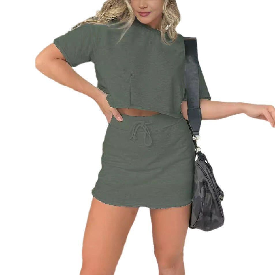 Damen lässiges Crop-Top und Minirock Set Drune