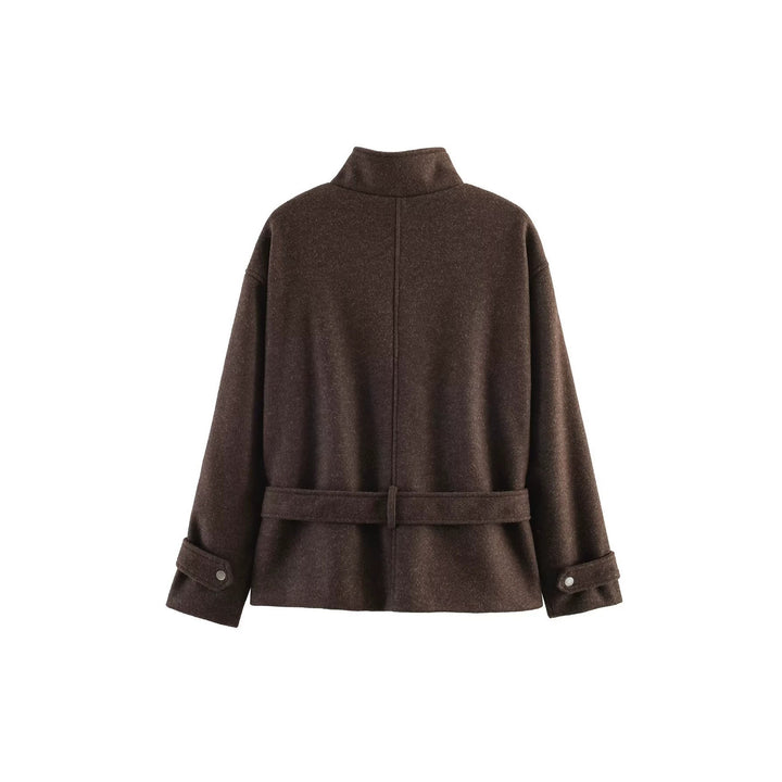 Damen Kurze Wollmix-Übergangsjacke mit Taillengürtel und Stehkragen Drune