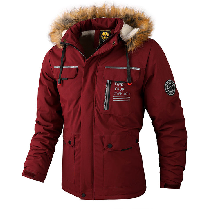 Herren Isolierter Outdoor-Parka mit Kunstfellbesatz, Multifunktions‑Taschen und Fleece‑Innenfutter Drune