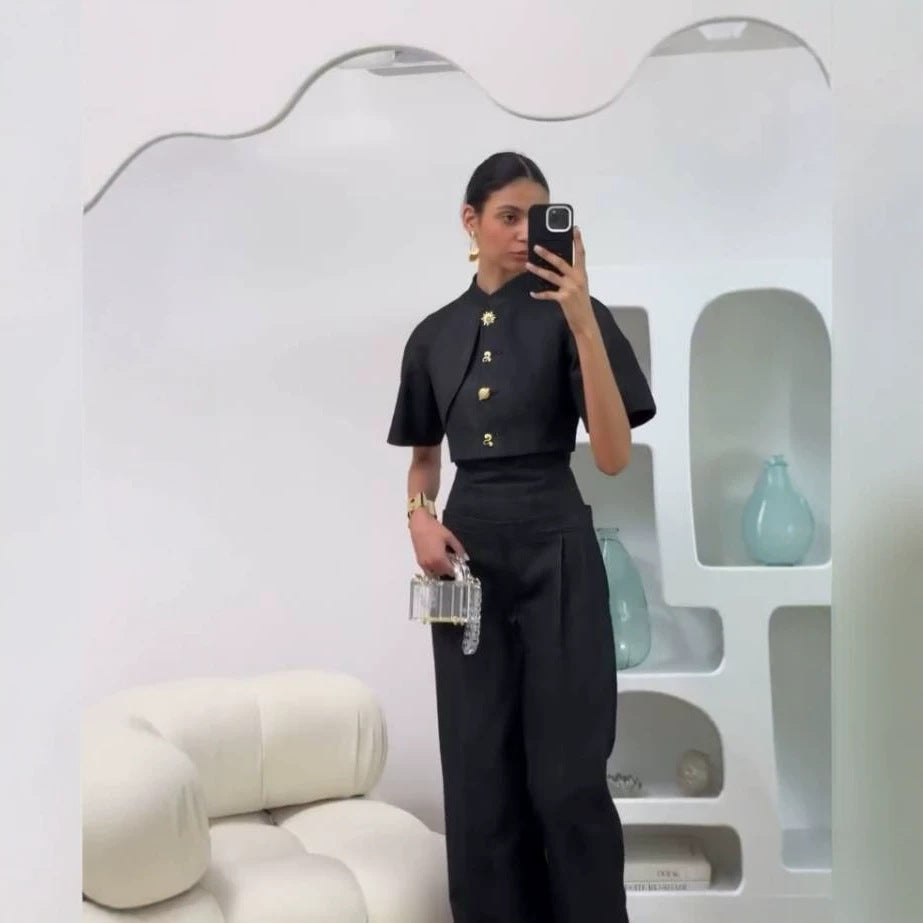 Damen Hochtaillierte Culotte-Hose mit breitem Komfortbund und weitem Bein Drune