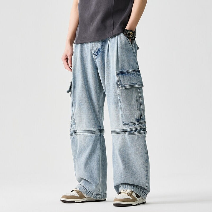 Herren nan extraweite Cargo-Jeans im Baggy-Stil mit verstärkten Knie-Nähten Drune