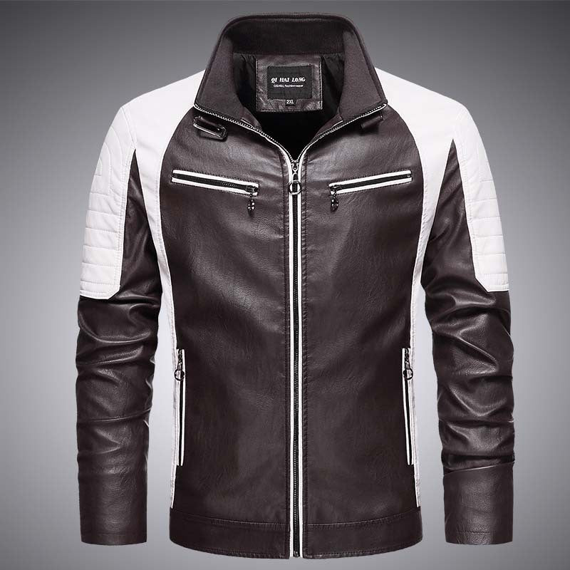 Herren Biker-Lederimitatjacke im Racing-Stil mit Stehkragen und Reißverschlusstaschen Drune