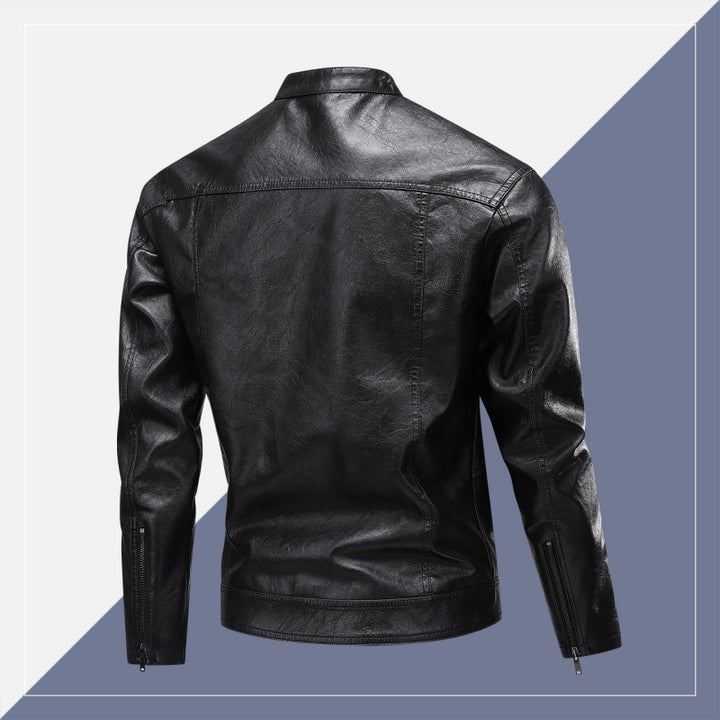 Herren Modische Kunstlederjacke mit hoch geschlossenem Kragen Drune