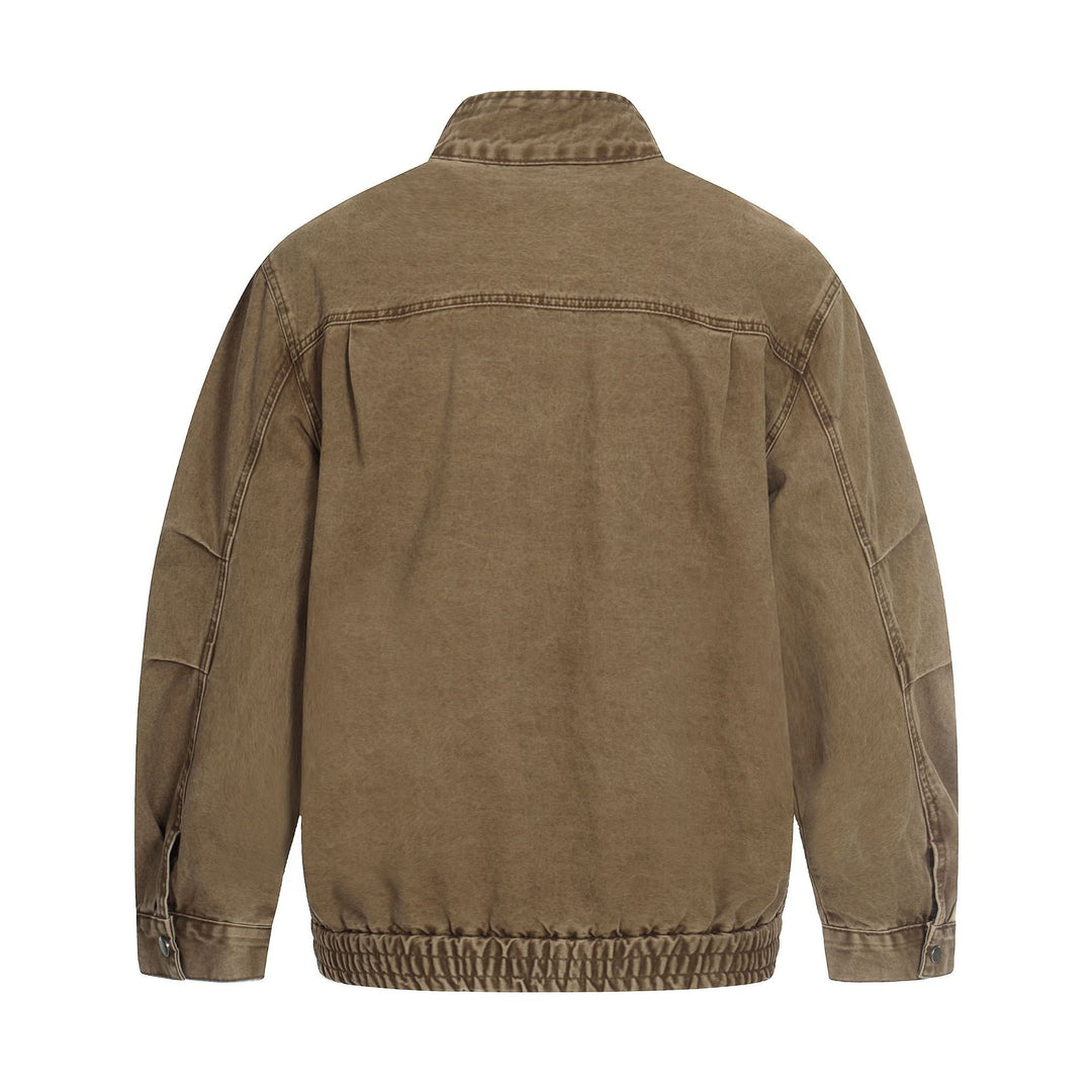 Herren Kurz geschnittener Field‑Bomber im Vintage‑Canvas mit Stehkragen und großen Pattentaschen Drune