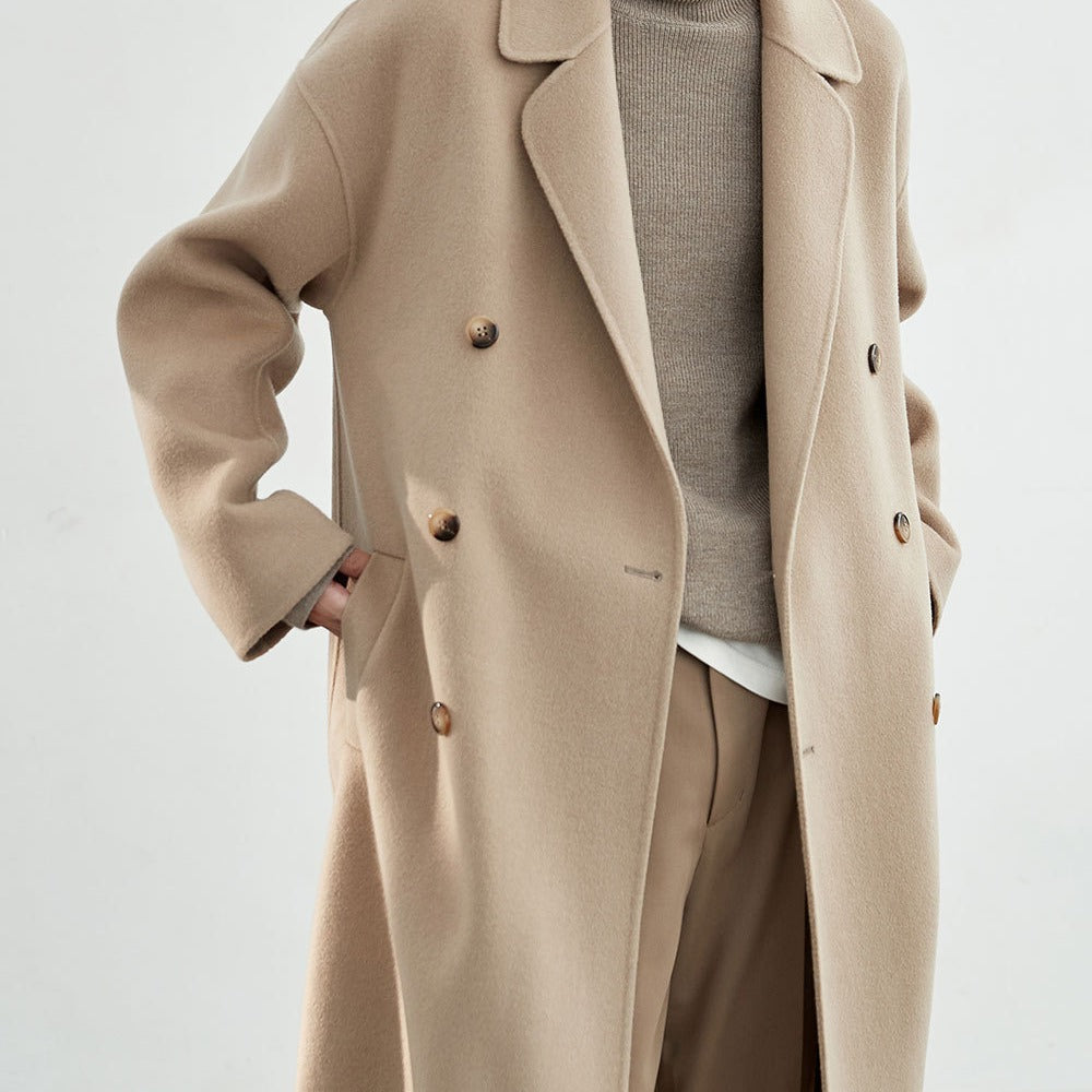 Herren Oversized Wollmantel mit Doppelreiher und Reverskragen Drune