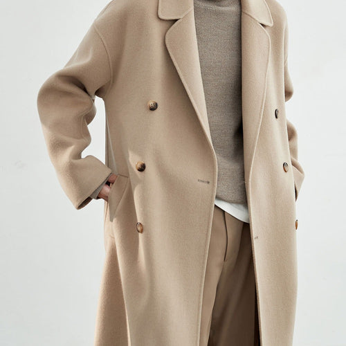 Herren Oversized Wollmantel mit Doppelreiher und Reverskragen Drune