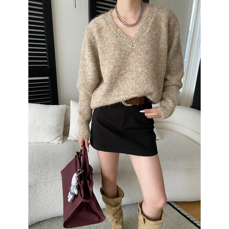 Damen kuscheliger V-Ausschnitt Pullover aus hochwertigem Material Drune