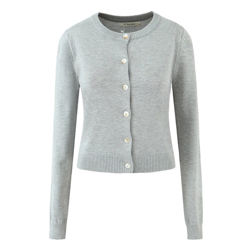 Damen langlebige Strickjacke mit Knopfverschluss und Rundhalsausschnitt Drune