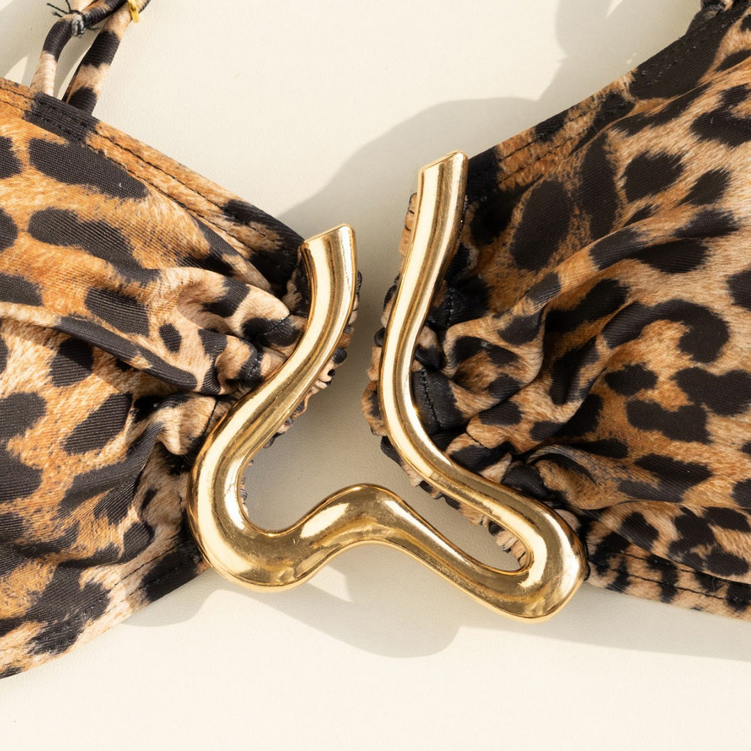 Damen asymmetrischer Bandeau-Bikini mit Goldakzenten Drune
