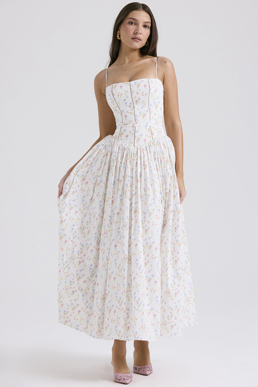 Damen nan tailliertes Maxikleid mit Korsettoberteil und feinen Spaghettiträgern Drune