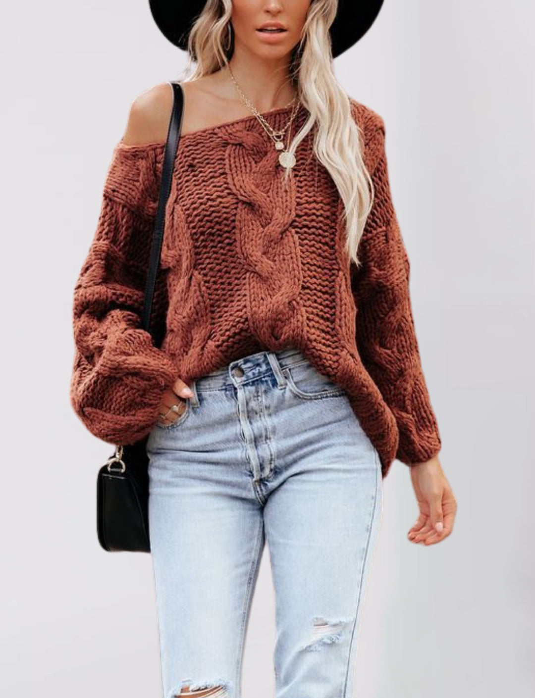 Damen oversized Strickpullover mit offener Schulterpartie und strukturierter Verarbeitung Drune