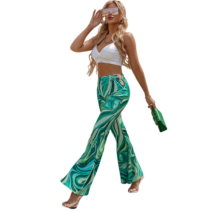 Damen weit geschnittene Palazzo-Hose mit trendigem Wellenmuster Drune