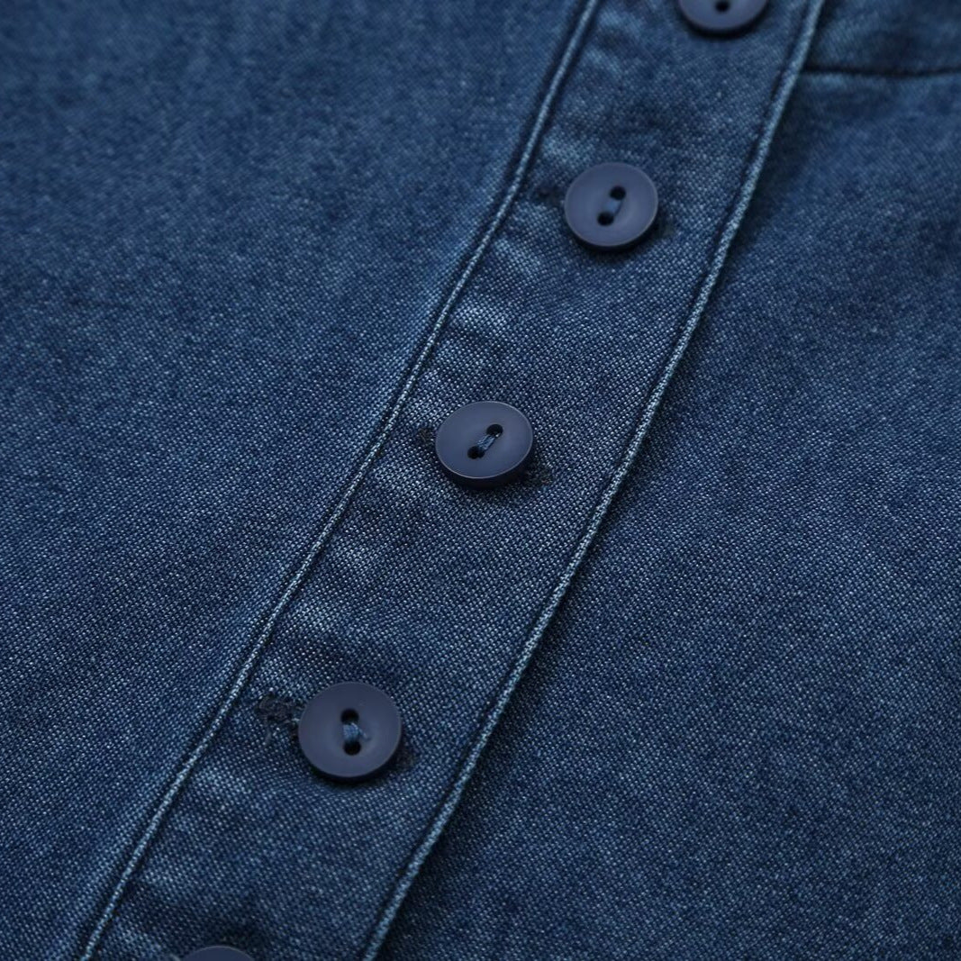 Damen Tailliertes Jeans-Top mit Schlüsselloch-Ausschnitt und durchgehender Knopfleiste Drune