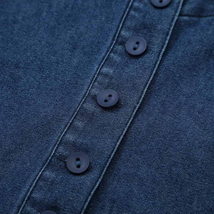 Damen Tailliertes Jeans-Top mit Schlüsselloch-Ausschnitt und durchgehender Knopfleiste Drune