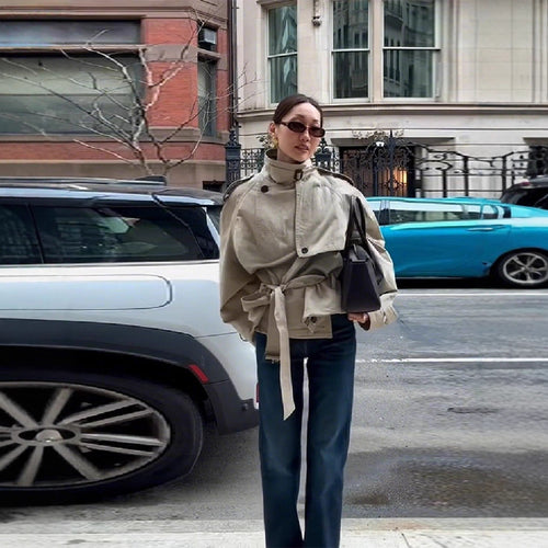 Damen modischer Oversize-Trenchcoat mit schmalem Gürtel Drune