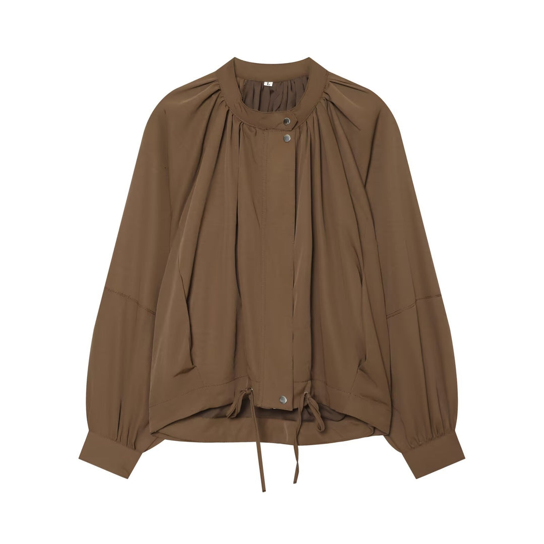 Damen Leichte Blousonjacke mit Rundhals, geraffter Passe und Tunnelzug Drune