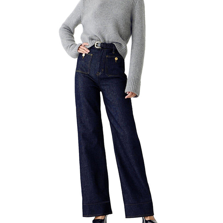 Damen nan High-Waist Wide-Leg-Jeans mit aufgesetzten Fronttaschen und weitem Bein Drune