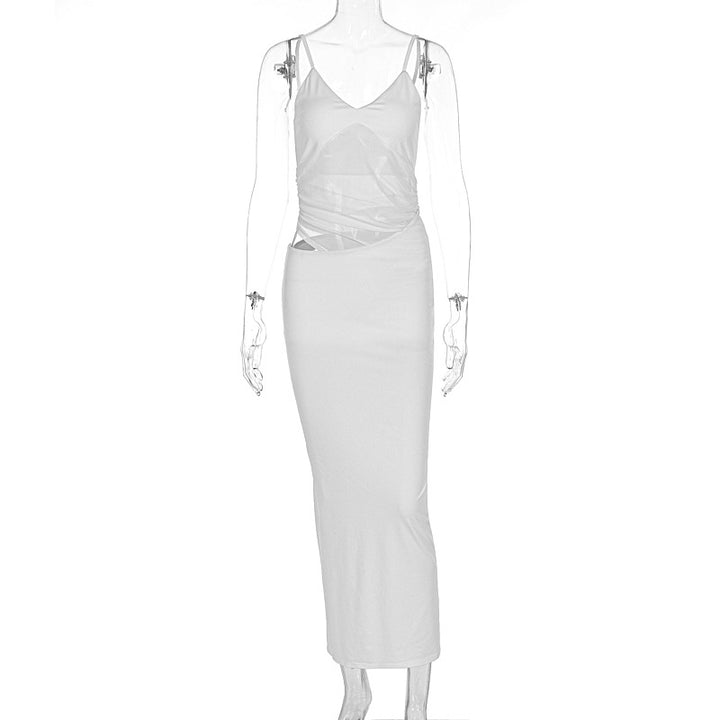 Damen elegantes bodenlanges Wickelkleid mit feinen Trägern und figurformendem Design Drune