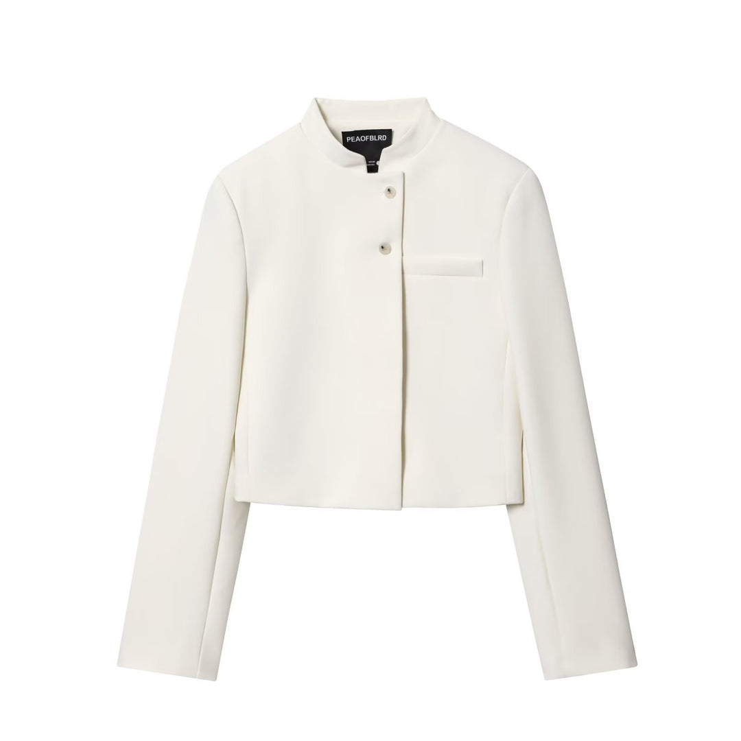 Damen 80+ taillierter Cropped-Blazer mit Stehkragen und verdeckter Knopfleiste Drune