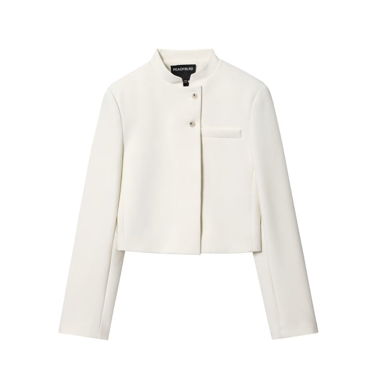 Damen 80+ taillierter Cropped-Blazer mit Stehkragen und verdeckter Knopfleiste Drune
