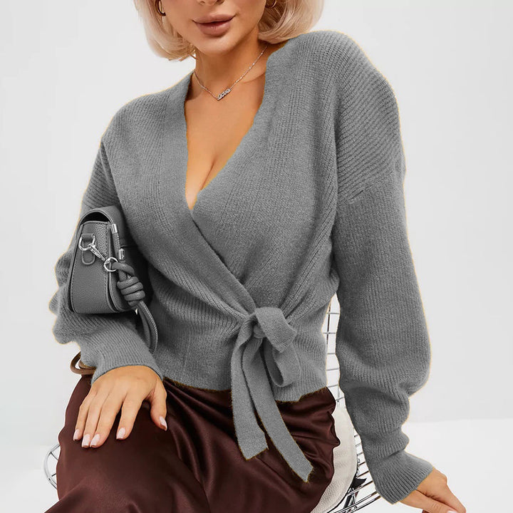 Damen Wickelstrickjacke mit schmeichelndem V-Ausschnitt und komfortablem Schnitt Drune