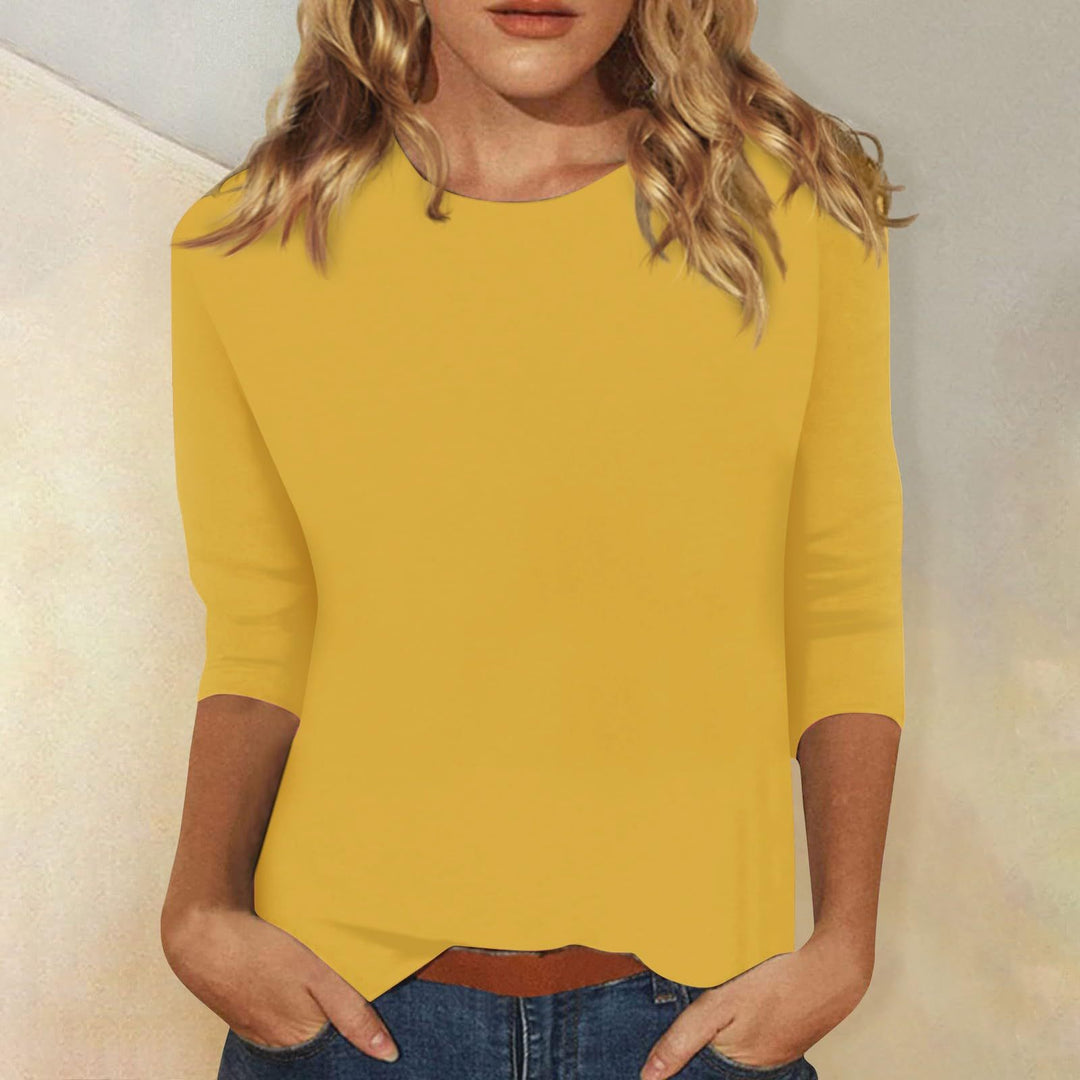 Damen Leichtes Feinstrick-Shirt mit dreiviertelärmeln und Rundhalsausschnitt Drune