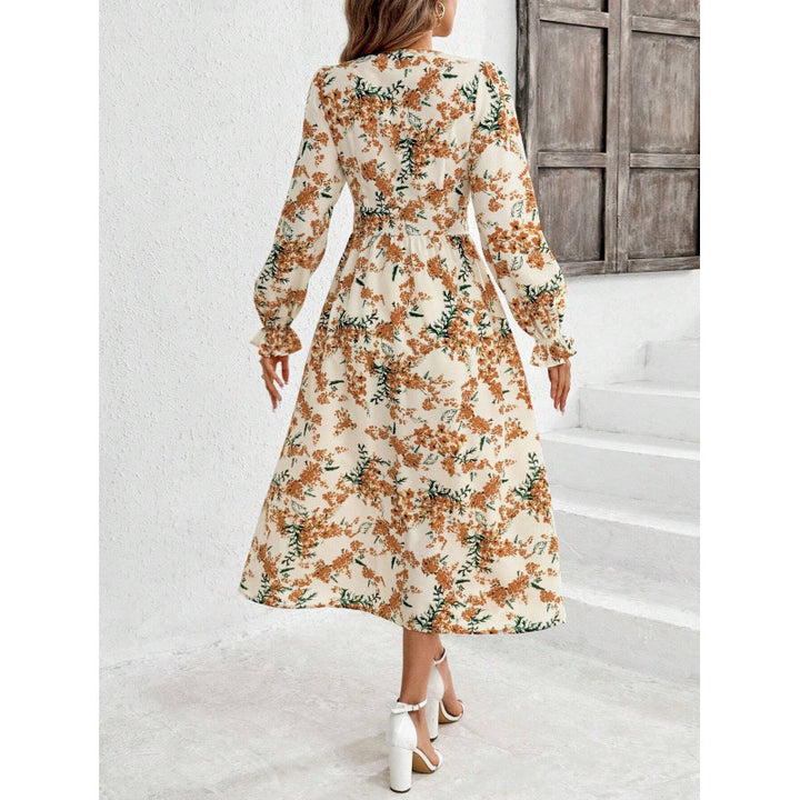 Damen Maxi-Kleid mit floralen Mustern und langem Arm Drune