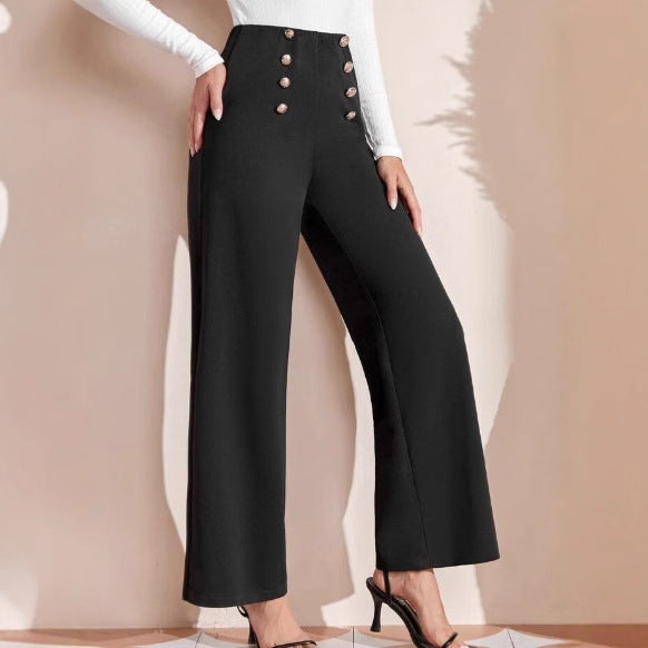 Damen Hochwaisted Weite Hose mit dekorativen Knöpfen Drune