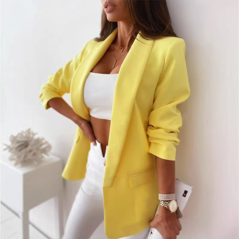 Damen Kariierter Longblazer mit legerer Passform, aufgesetzten Taschen und Dreiviertelärmeln Drune