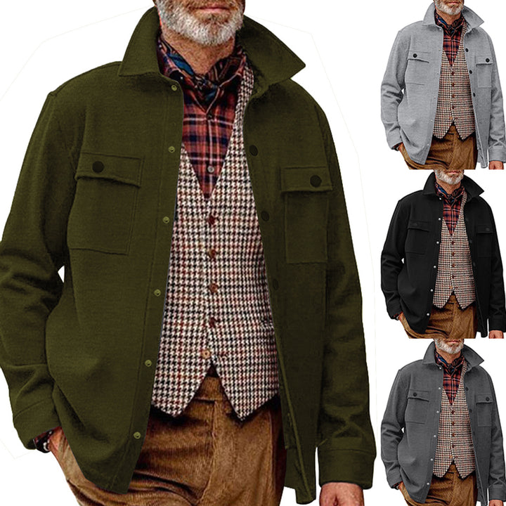 Herren nan Wollmix-Überhemdjacke mit Pattentaschen verdeckter Druckknopfleiste und Hemdkragen Drune