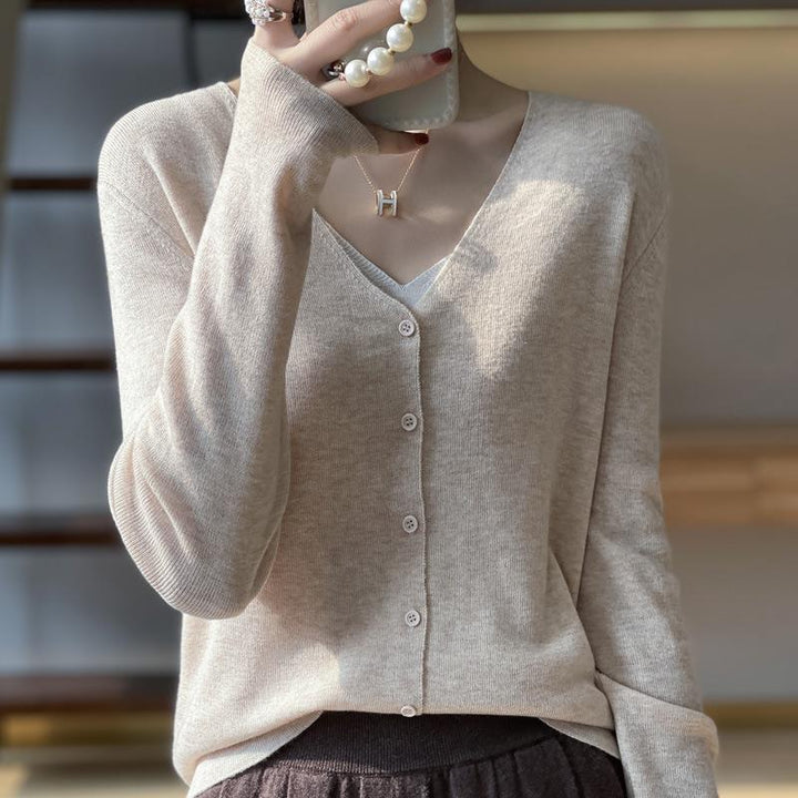 Damen Leichter V‑Ausschnitt‑Cardigan mit kastiger Silhouette und Kaschmir‑Optik Drune
