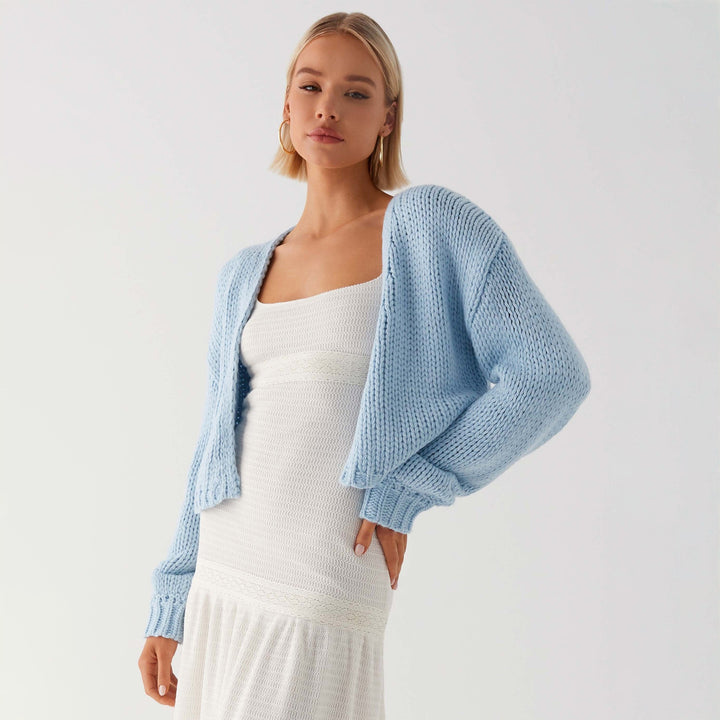 Damen Oversized Grobstrick-Cardigan mit Schalkragen und Rippbündchen Drune