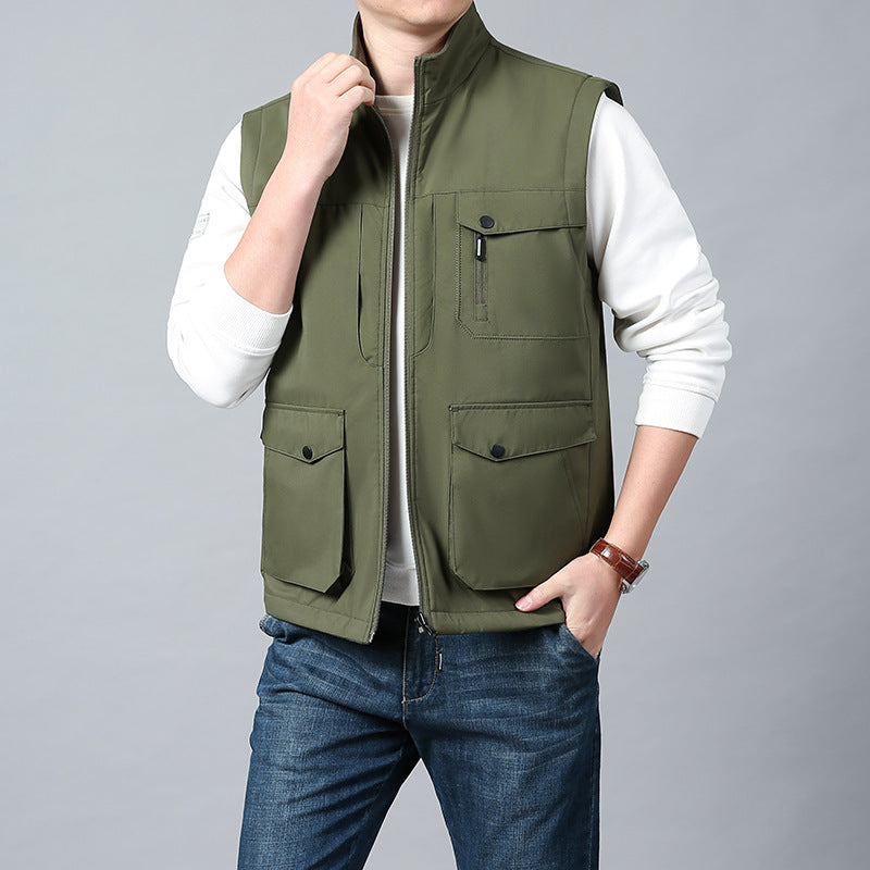 Herren Funktionsweste im urbanen Utility‑Stil mit Organizer‑Taschen und Stehkragen Drune