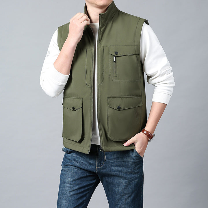Herren Funktionsweste im urbanen Utility‑Stil mit Organizer‑Taschen und Stehkragen Drune