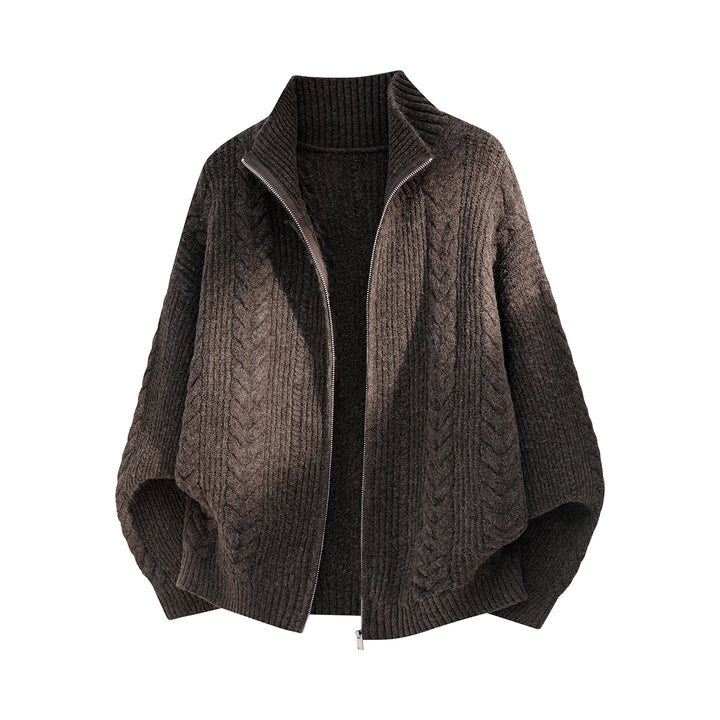 Damen Oversize Strick-Poncho mit Reißverschluss und hohem Rippkragen Drune