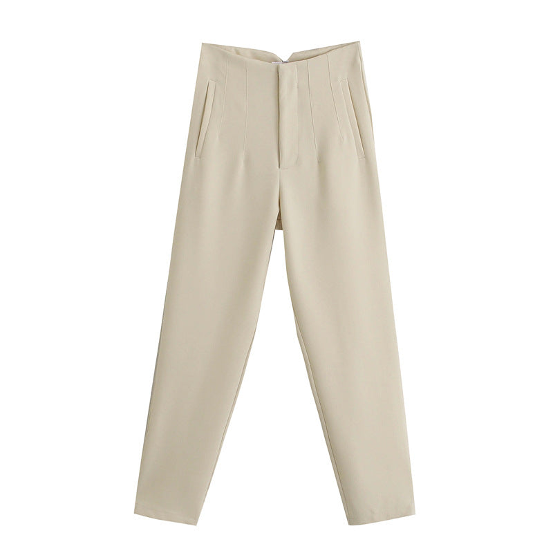 Damen Hochtaillierte tapered Anzughose mit Bügelfalte und Paspeltaschen Drune