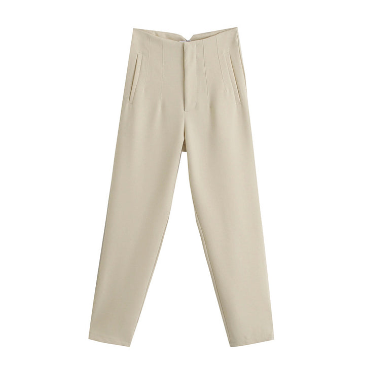 Damen Hochtaillierte tapered Anzughose mit Bügelfalte und Paspeltaschen Drune