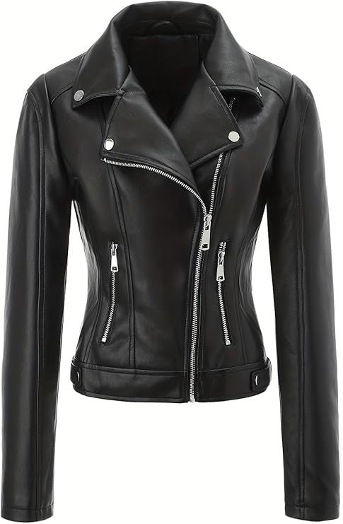 Damen Stylish Cropped Lederjacke Drune