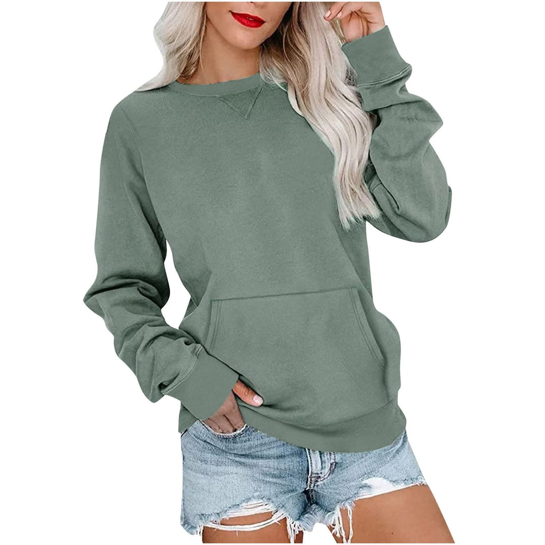 Damen Lockeres Sweatshirt mit Rundhalsausschnitt und Kängurutasche Drune