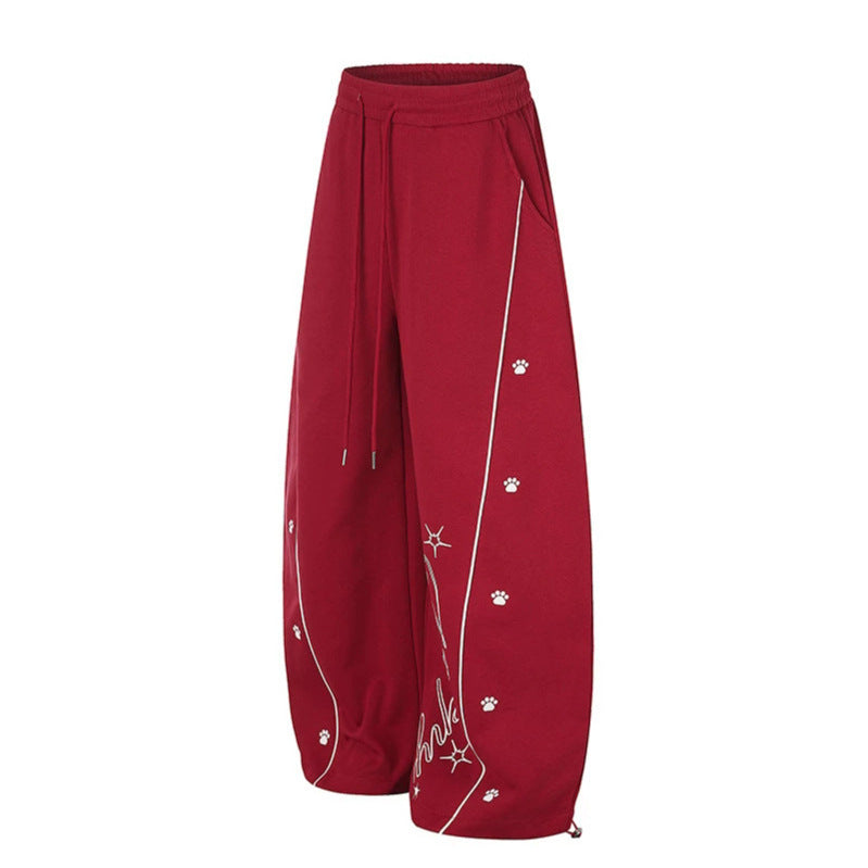 Damen Lockerfallende Palazzo‑Sweathose im Athleisure‑Look mit Tunnelzugbund und Script‑Print Drune