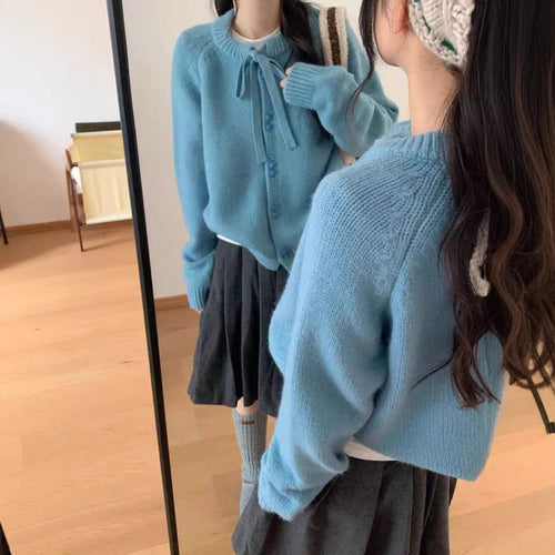 Damen Kürzer Strickcardigan mit Schleifenband und leichtem Material Drune