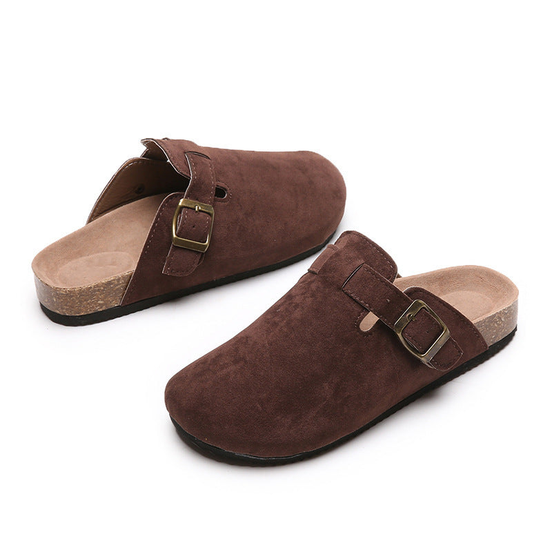 Damen Geschlossene Veloursleder-Mules mit verstellbarem Schnallenriemen und ergonomischer Komfortsohle Drune