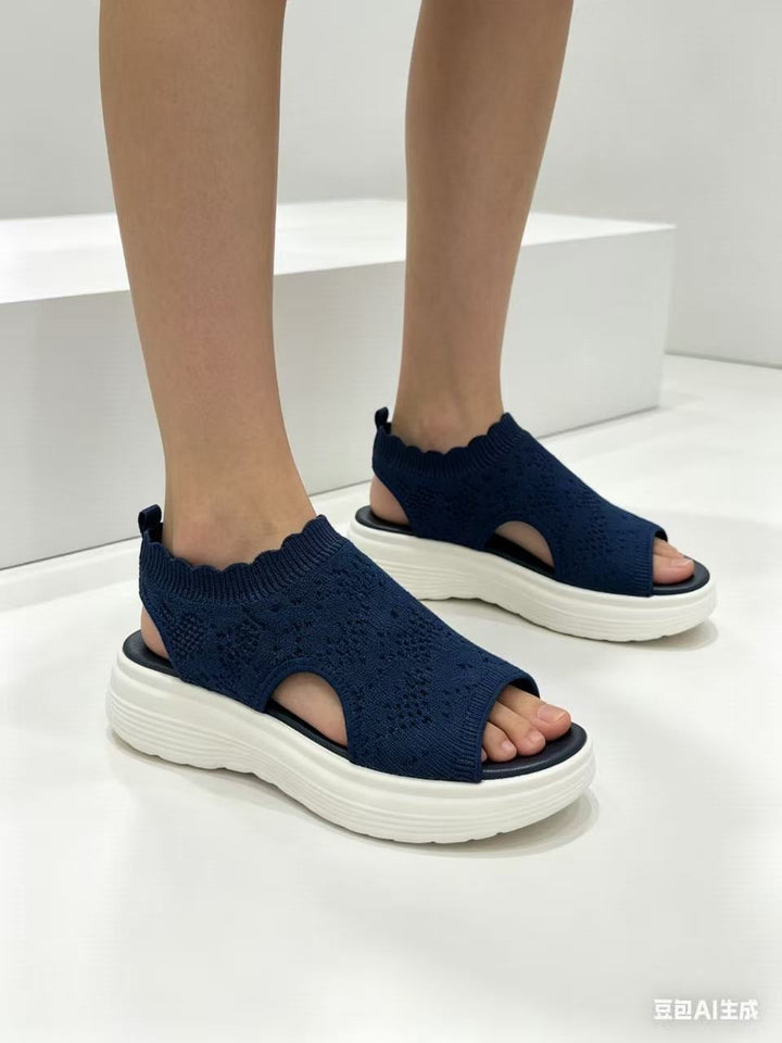 Damen Bequeme Plateau-Sandalen mit elastischem Obermaterial und atmungsaktiver Sohle Drune