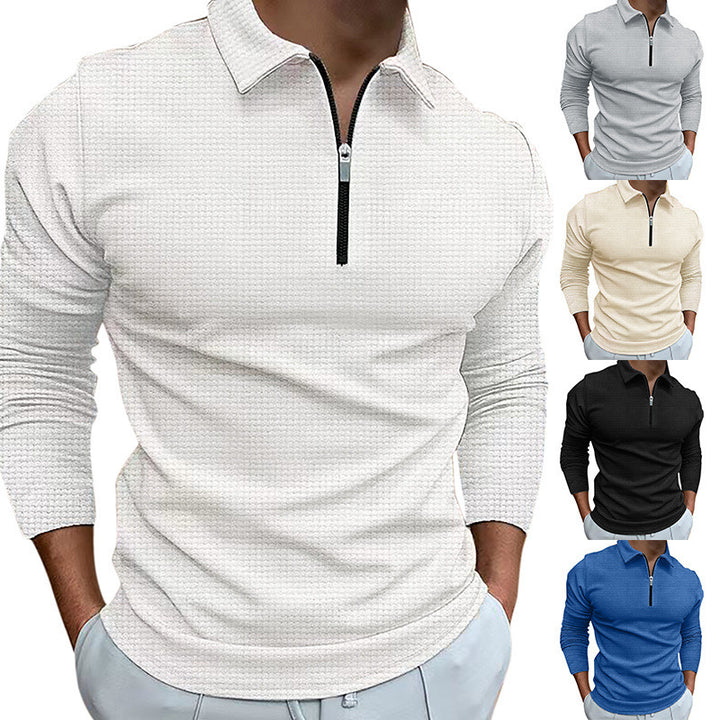 Herren Feines Waffelstrick-Halbzip-Polo mit Kentkragen & Langarm Drune