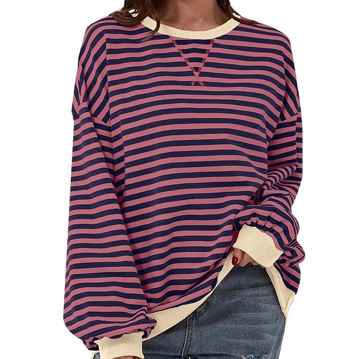 Damen Cozy Übergroßer Gestreifter Pullover Sweatshirt Drune