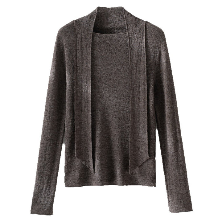 Damen Feiner Feinstrickpullover mit Schalkragen und asymmetrischem Schlaufendetail Drune